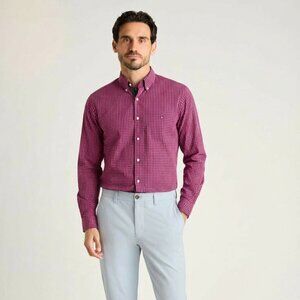 TailorByrd Men’s Button Up Shirt Pink Blue Check Pattern Flip Cuff Size M